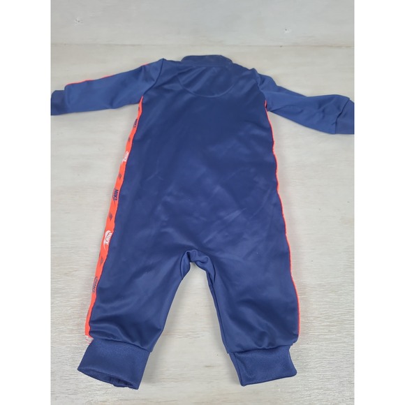 Nike Baby Boys Navy Blue Orange Logo Tape Full Zip Tracksuit Coverall Rpmper - Picture 2 of 4
